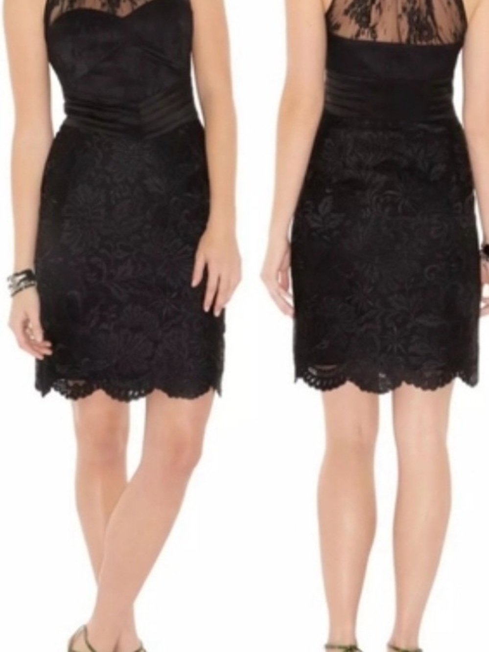 Karen Millen Black Lace Mini Dress with Sheer Yoke